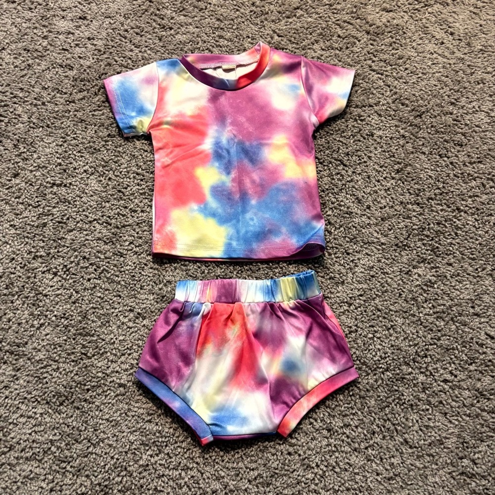 Toddler Tie Dye 2 Piece Outfit Set Shirt & Bloomers Shorts Multicolor Boutique